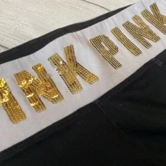 🩷 PINK Victoria’s Secret Bling Leggings Black White and Gold Sequins Medium - Picture 5 of 11